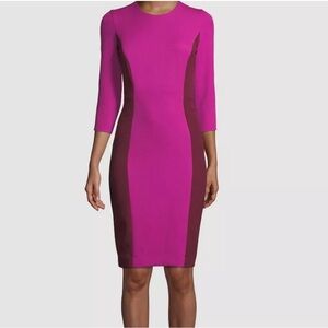 NWT Milly Hot Pink/Maroon Color Block Scuba Knit Sheath Dress Size 6